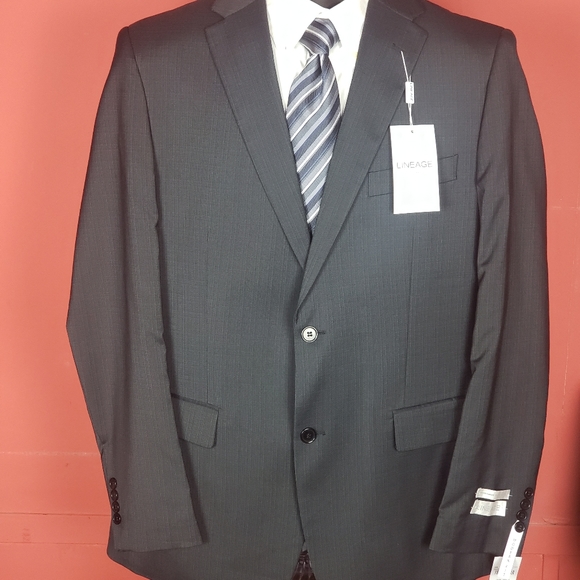 Men'S Flat Front Super 150'S Poly~Rayon Dark Navy Stripe Modern Fit 2 Button Without Pleat Cheap Priced Disc